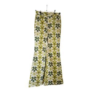 Machine Jeans Juniors 11/31 Pants Flare Stretch White Green Flower Retro Hippie